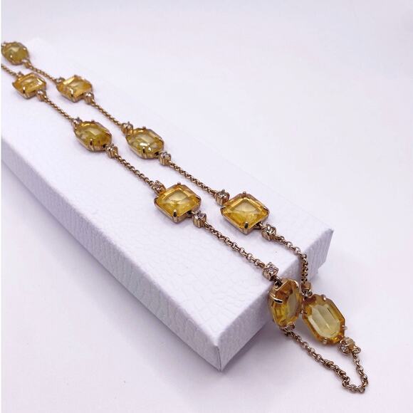 Vntg Ann Taylor Extra Large Necklace with Yellow Square Faceted Glass Stones 30” - Picture 1 of 8